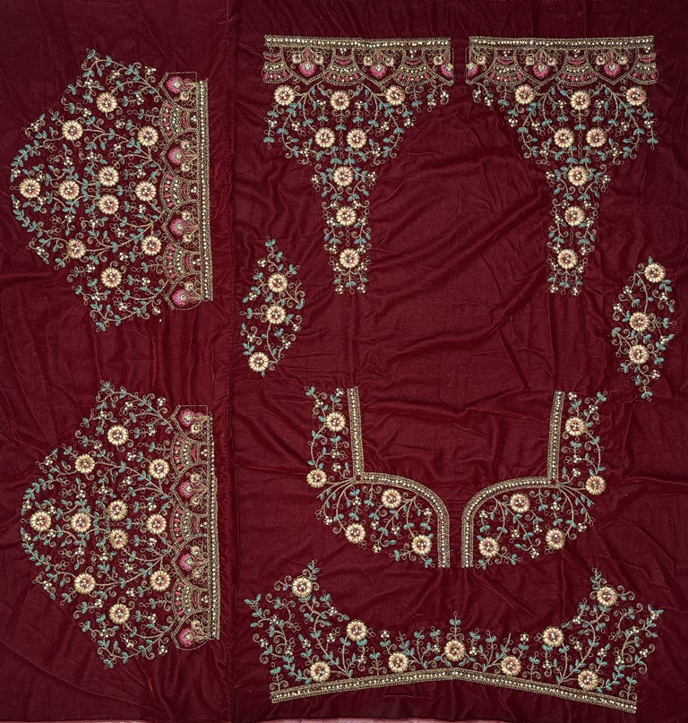 Multi Thread and Red Dori Embroidery combine with Sequins work Velvet Lehenga Choli